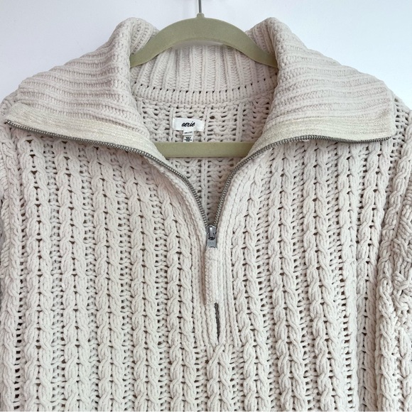 Aerie Cream Cable Car Quarter Zip Oversized Soft Knit Chenille Sweater - Picture 7 of 13